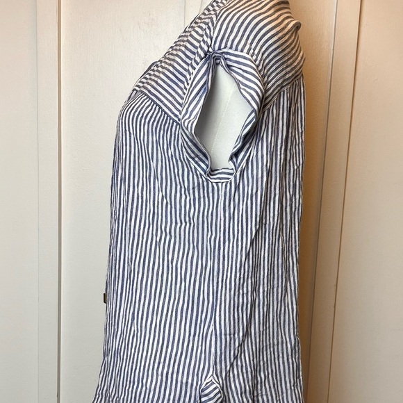 Nine West Jeans Stripe Top Shirt Cap Sleeve Blue White Size Small Lace Up Front - Picture 4 of 9